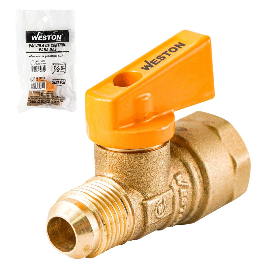 VÁLVULA DE CONTROL PARA GAS 3/8" X 1/2"