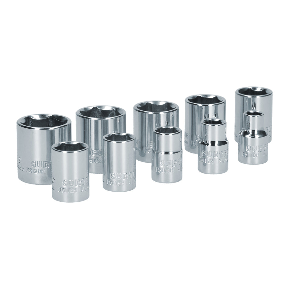 Juego de dados cuadro de 3/8", 6 puntas, en pulgadas, 10 piezas Surtek S06S