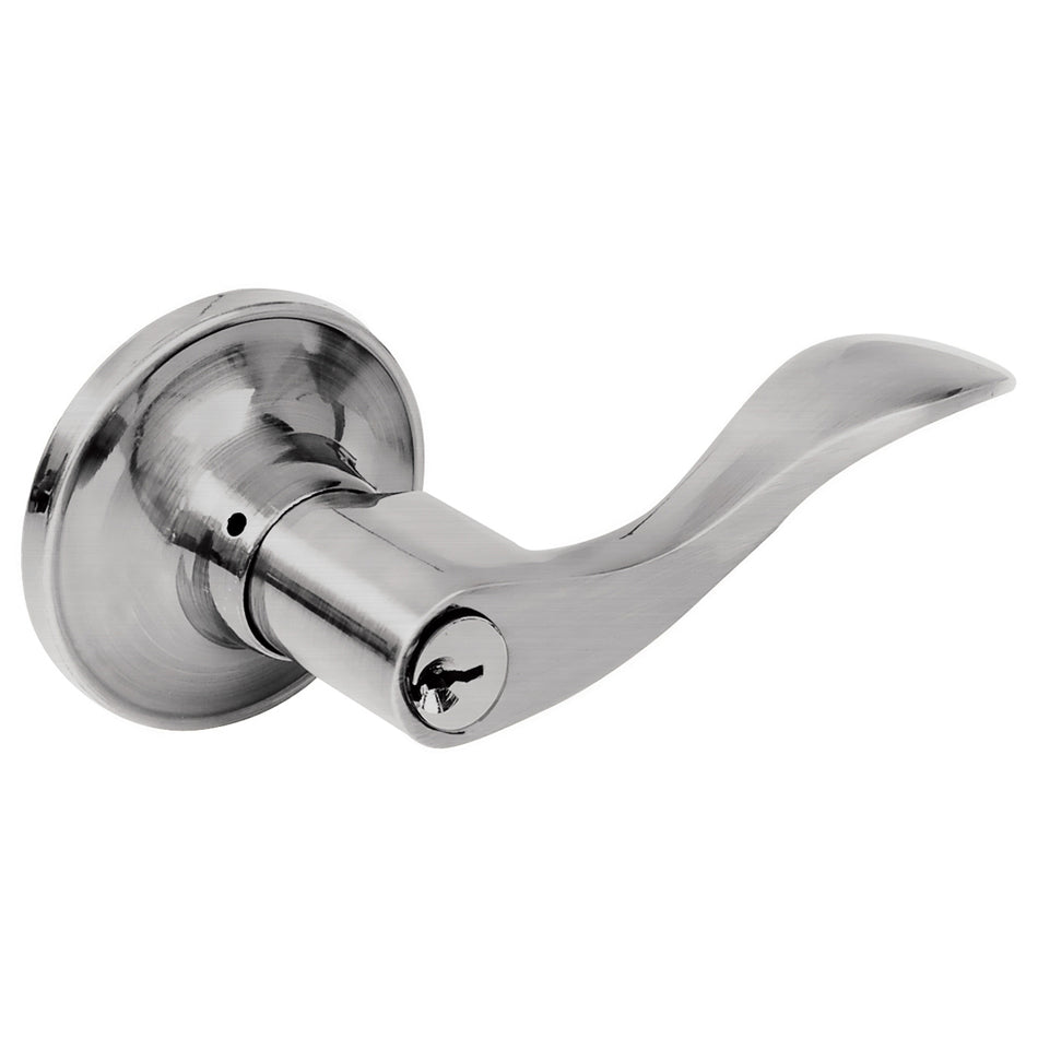 Manija tubular curva función entrada y recámara, níquel satinado, llave estándar, blíster Lock 16MA