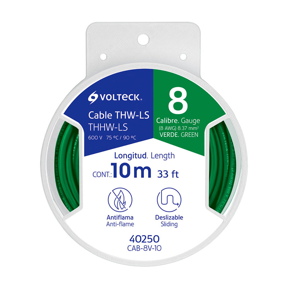 Carrete con 10 m de cable THHW-LS 8 AWG