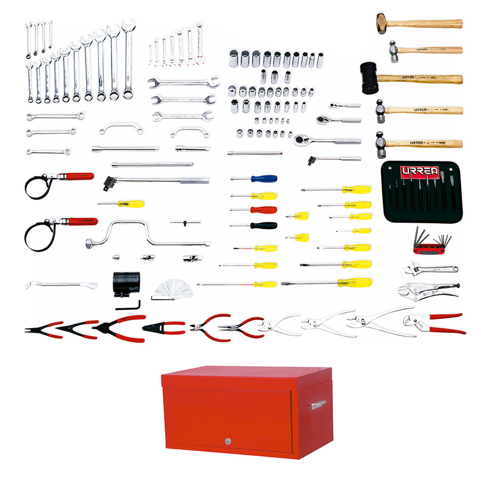 Juego maestro automotriz en pulgadas 137 piezas, con gabinete 9992 Urrea 9906