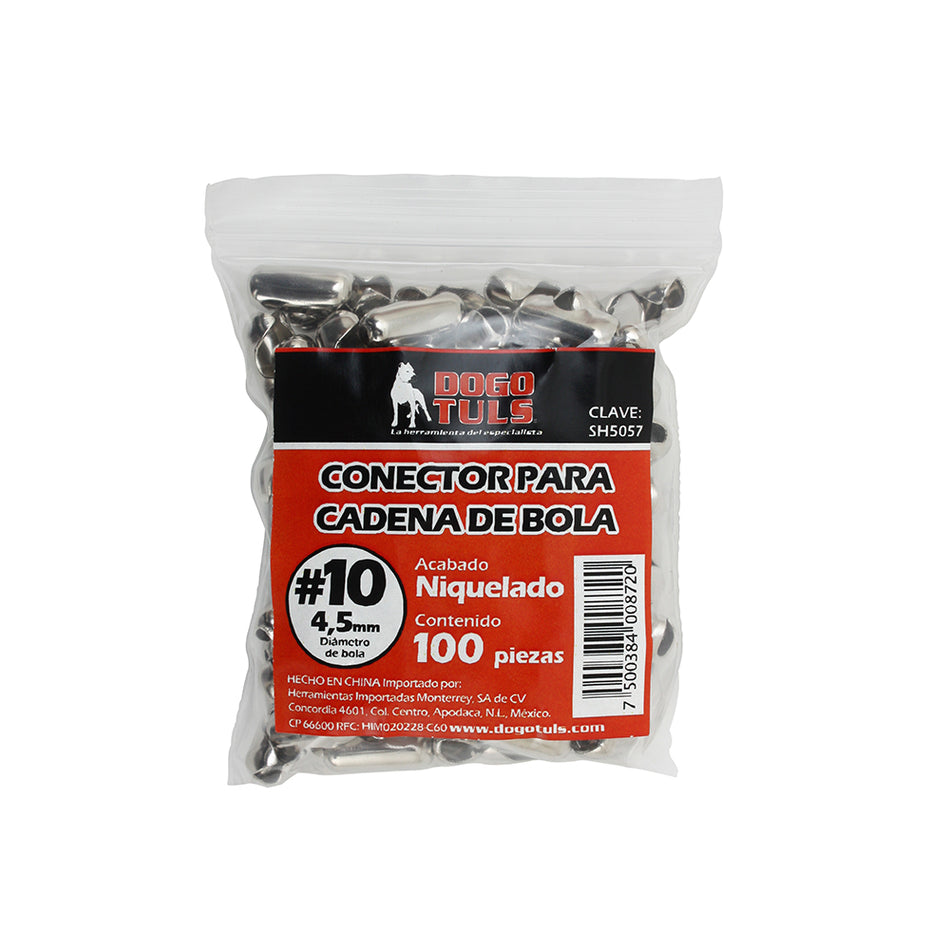 CONECTOR CADENA BOLA #10 4.5NIQUEL 100pz DOGOTULS SH5057