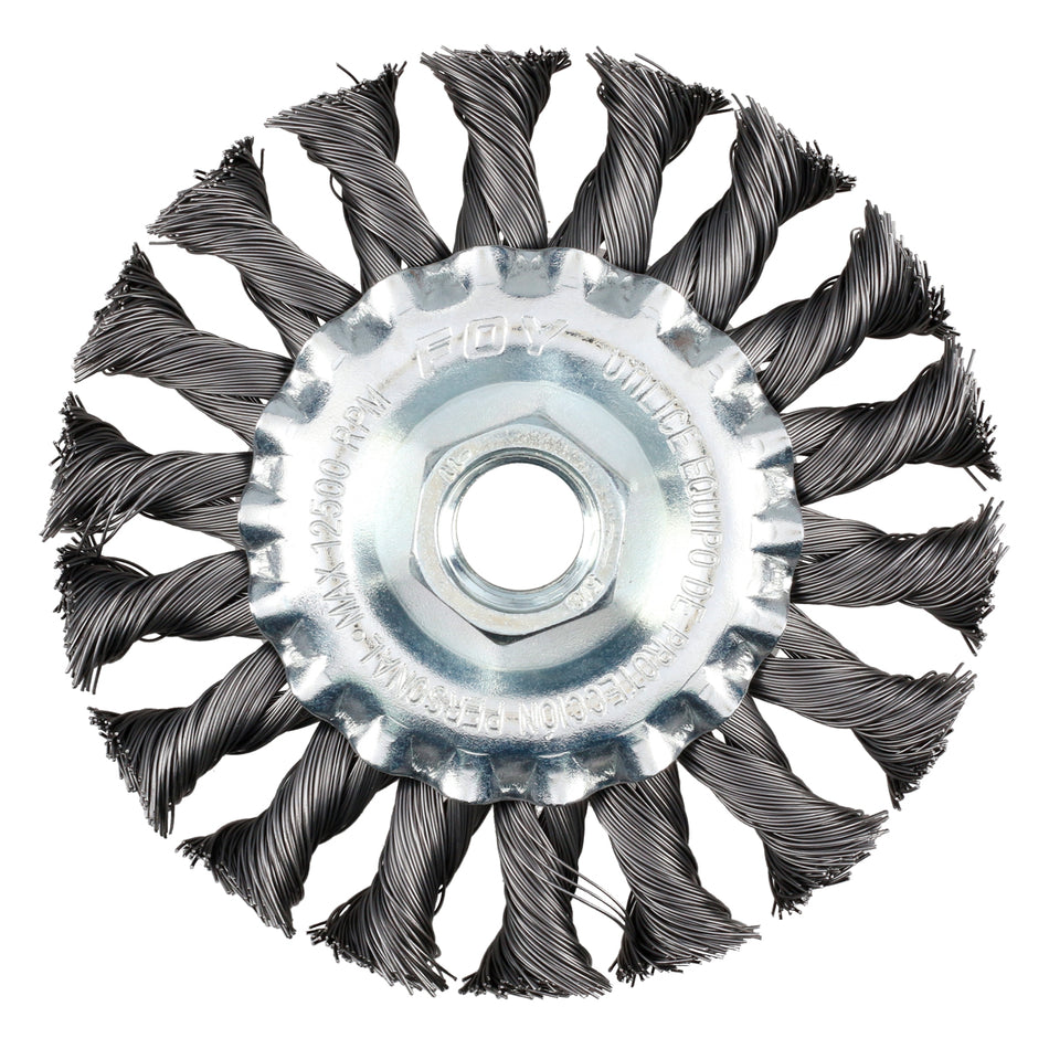 Carda circular trenzada alambre grueso 6" x 0.50 con rosca M14 Foy C326