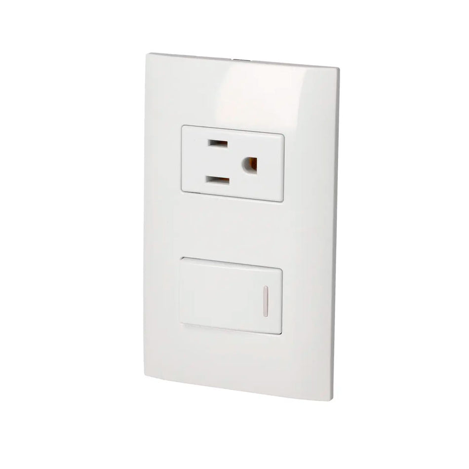 Placa 1 Switch 1 contacto 1/3, línea Americana, color plata Surtek P431P