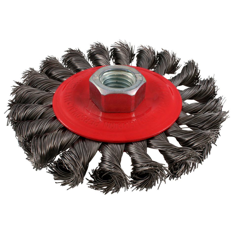 Carda circular trenzada alambre grueso de acero inoxidable 4" x 0.50 mm con rosca M14 Urrea C949