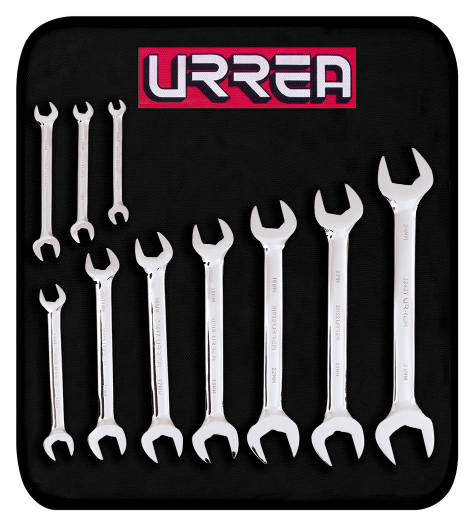 Juego de llaves españolas pulido espejo métricas, 10 piezas en estuche Urrea 30000A