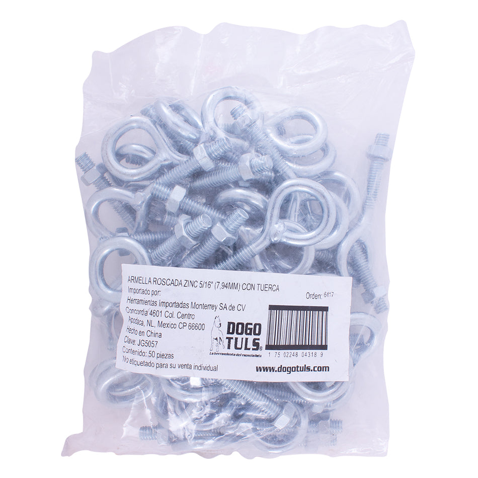 ARMELLA ROSCADA ZINC 5/16" C/TUERCA DOGOTULS JG5057