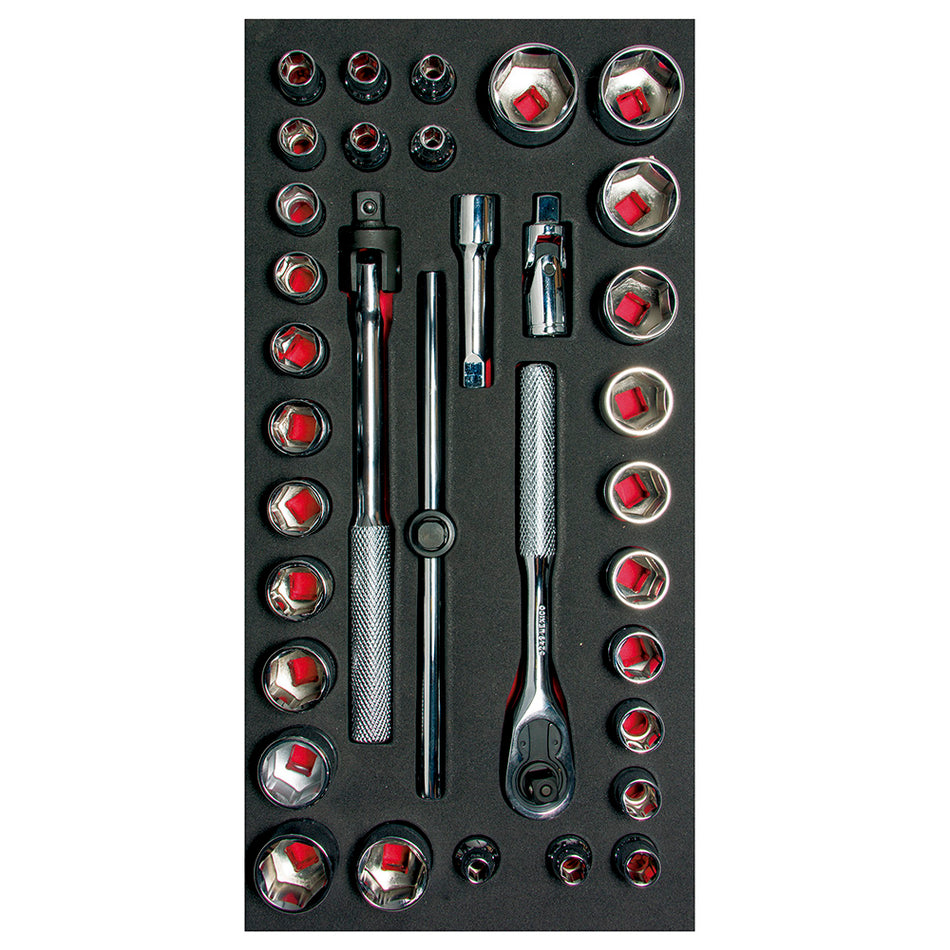 Juego de dados cortos y accesorios cuadro de 3/8" combinados 34 piezas, CH104-C Urrea CH104