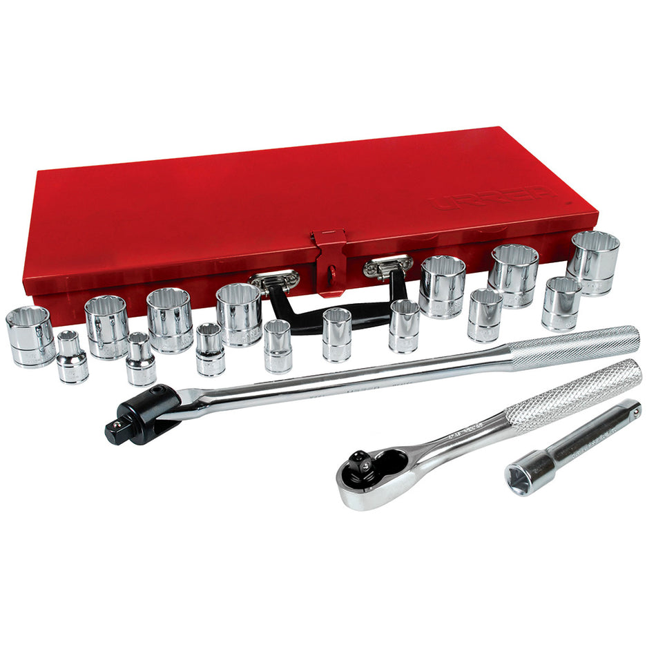 Juego de dados y accesorios cuadro de 1/2" en pulgadas, 19 piezas Urrea 54120