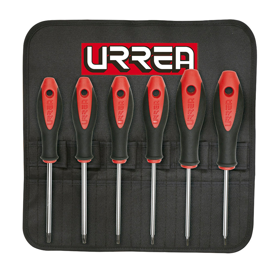 Juego de destornilladores con mango bimaterial punta torx, 6 piezas en estuche Urrea 83W