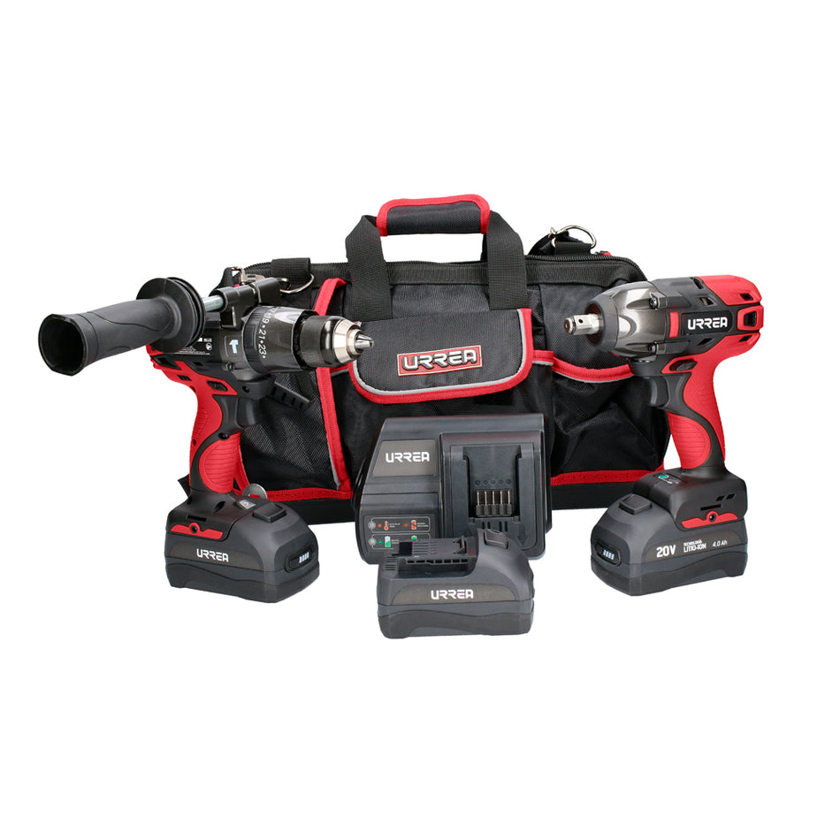 Juego de rotomartillo y pistola de impacto a batería Li-ion 20 V, 3 piezas Urrea JPI02