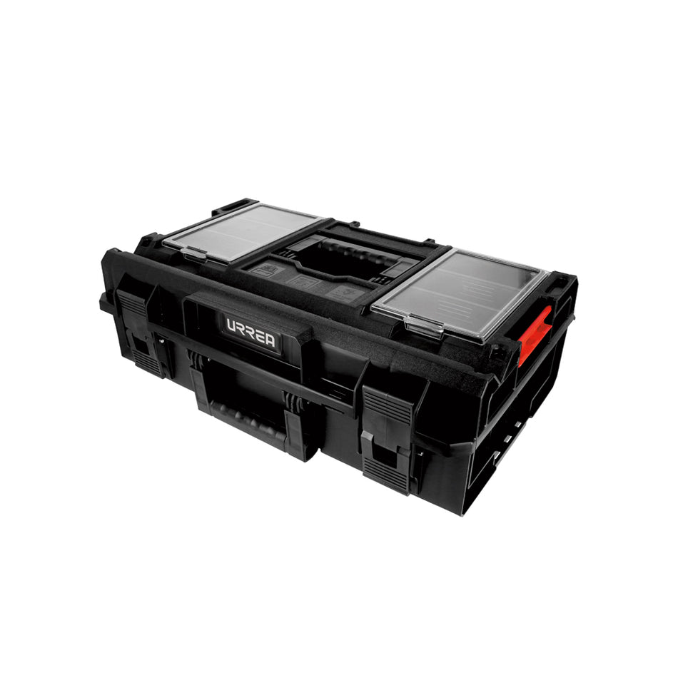 Caja portaherramientas plástica modular con compartimentos color negro 23" x 15" x 7" Urrea CPM7