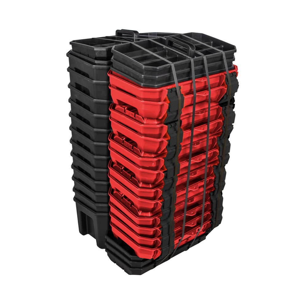 Juego de cajas portahta plástic con broches plásticos y charola ngo tapa rja 19"x10",15 pz Urrea CPU19T