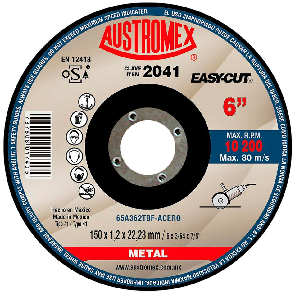 Disco abrasivo para corte de metal de 15