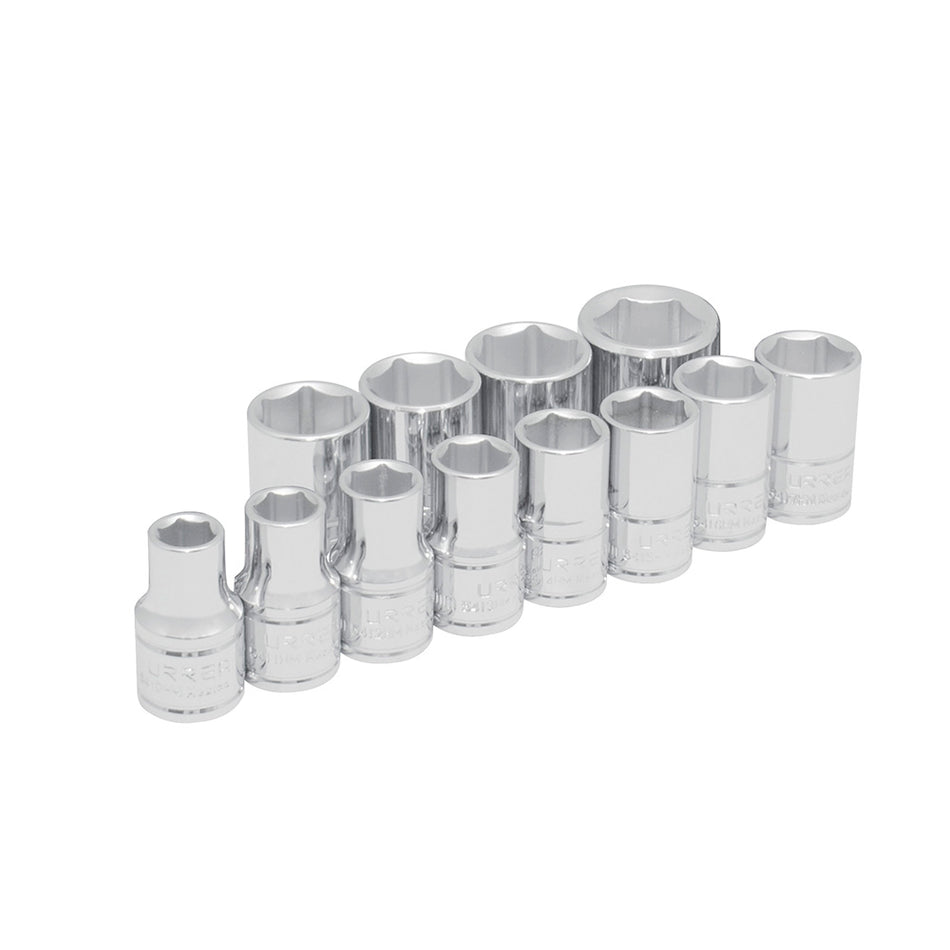 Juego de dados cuadro de 1/2", 6 puntas, métricos, 12 piezas Urrea 54213