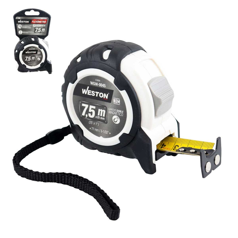 FLEXOMETRO 7.5M X 25MM BLANCO ANTI IMPAC