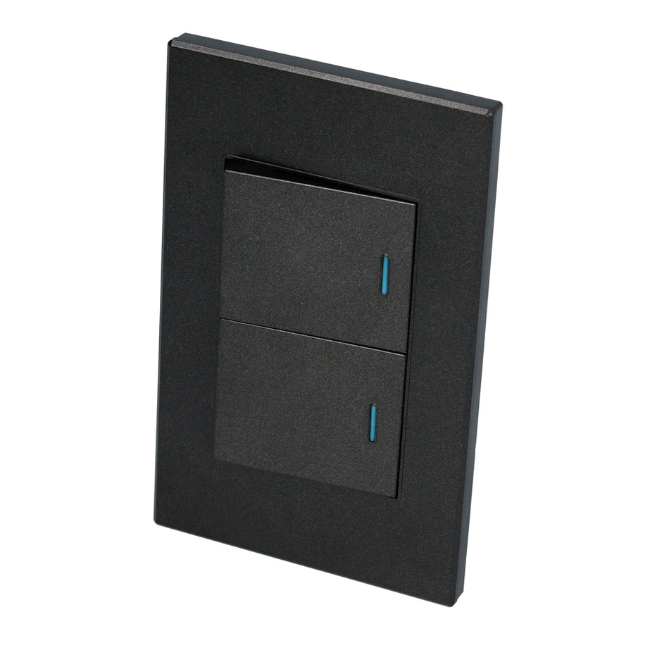 Placa 2 Interruptor 1/2, línea Premium, color negro Surtek P622N