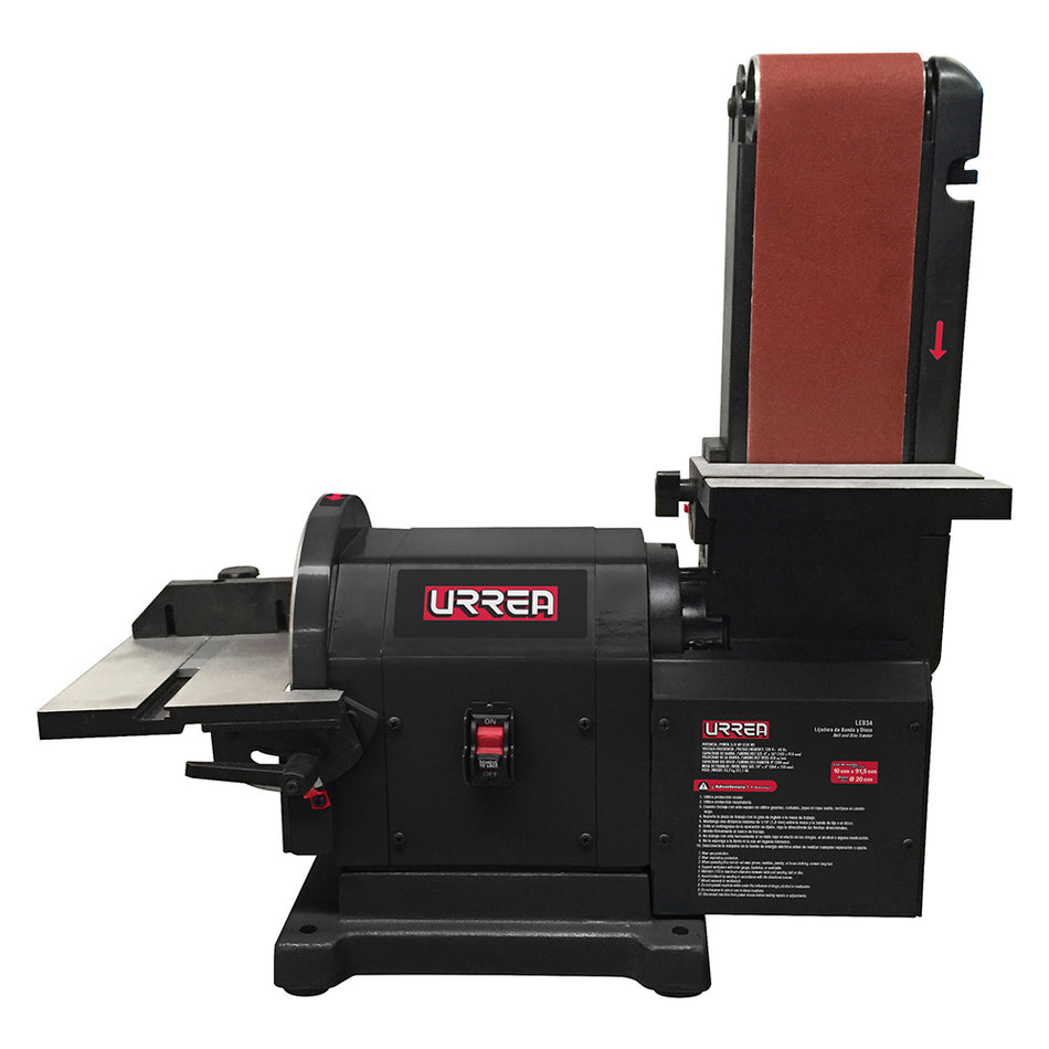 Lijadora de banda 4" x 36" y disco estacionaria 8" 3/4 HP 120 V Urrea LE834