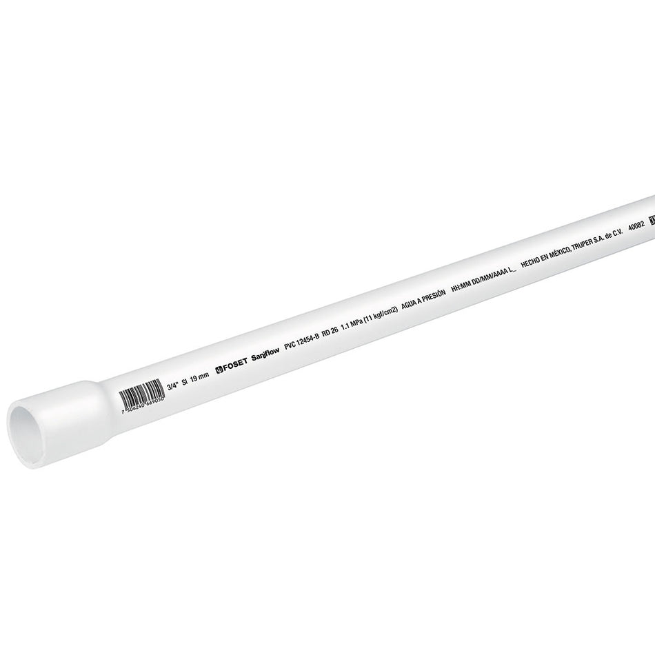 Tubo de 3 m de PVC de 3/4' hidráulico RD