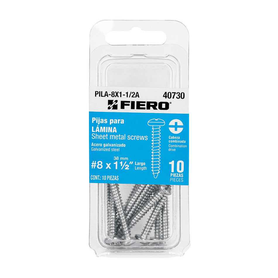Blíster con 10 pijas para lámina, #8 x 1