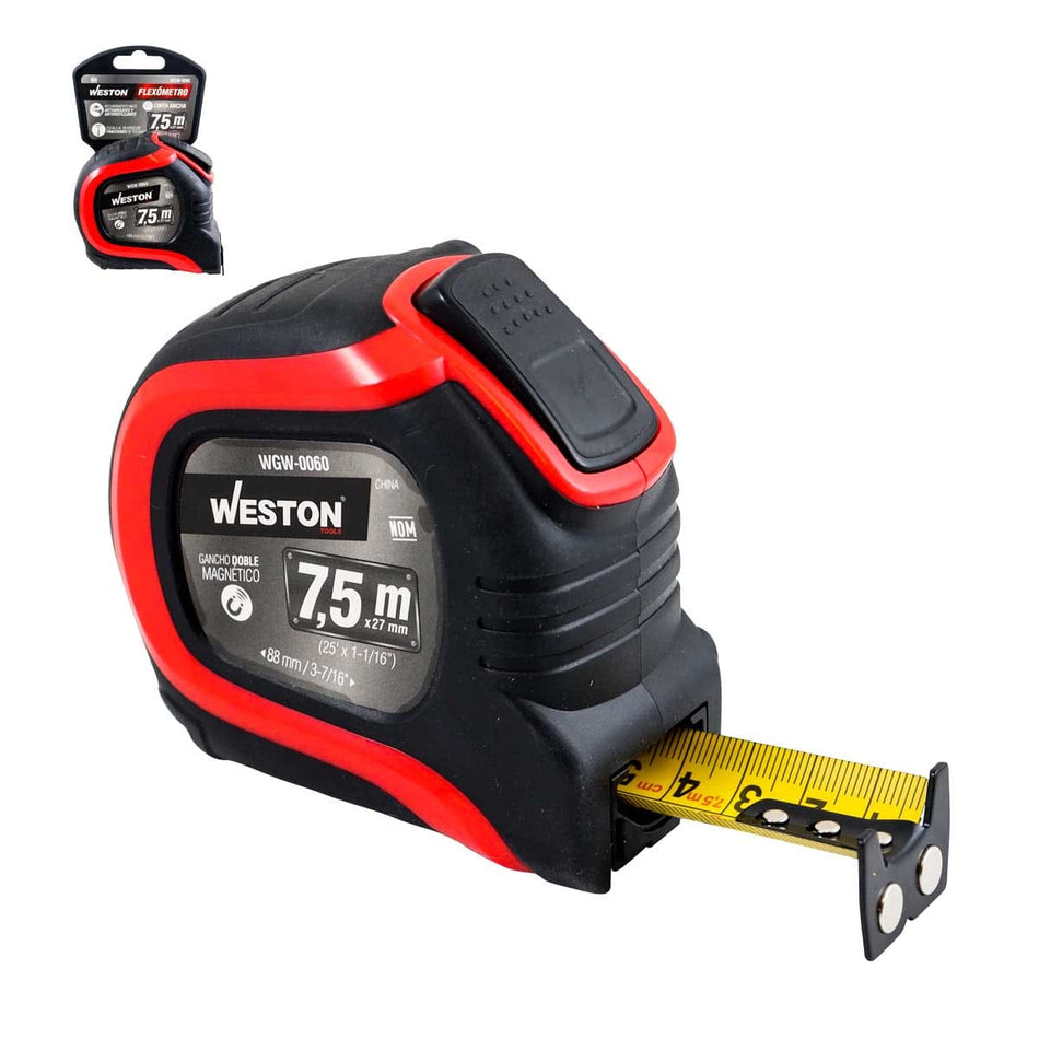 FLEXOMETRO 7.5M X 27MM ROJO CINTA ANCHA,