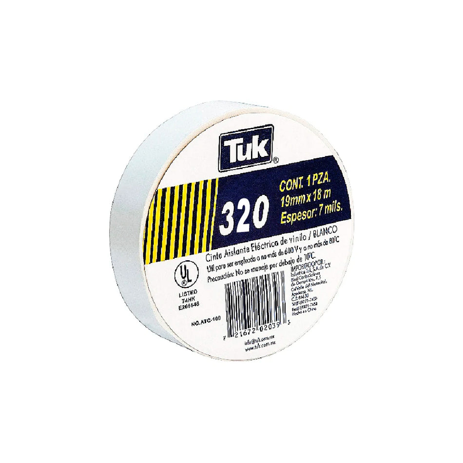 CINTA AISLANTE ELECTRICA BLANCA 19MM X 1 TUK 345020