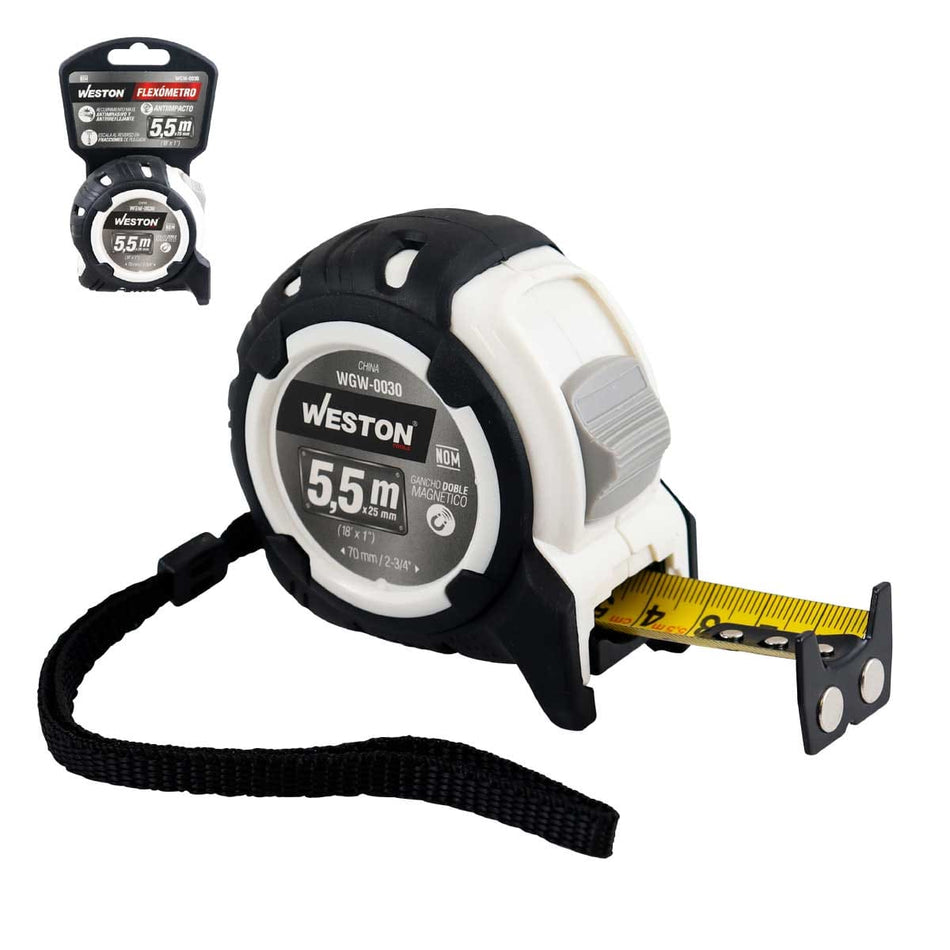 FLEXOMETRO 5.5M X 25MM BLANCO ANTI IMPAC