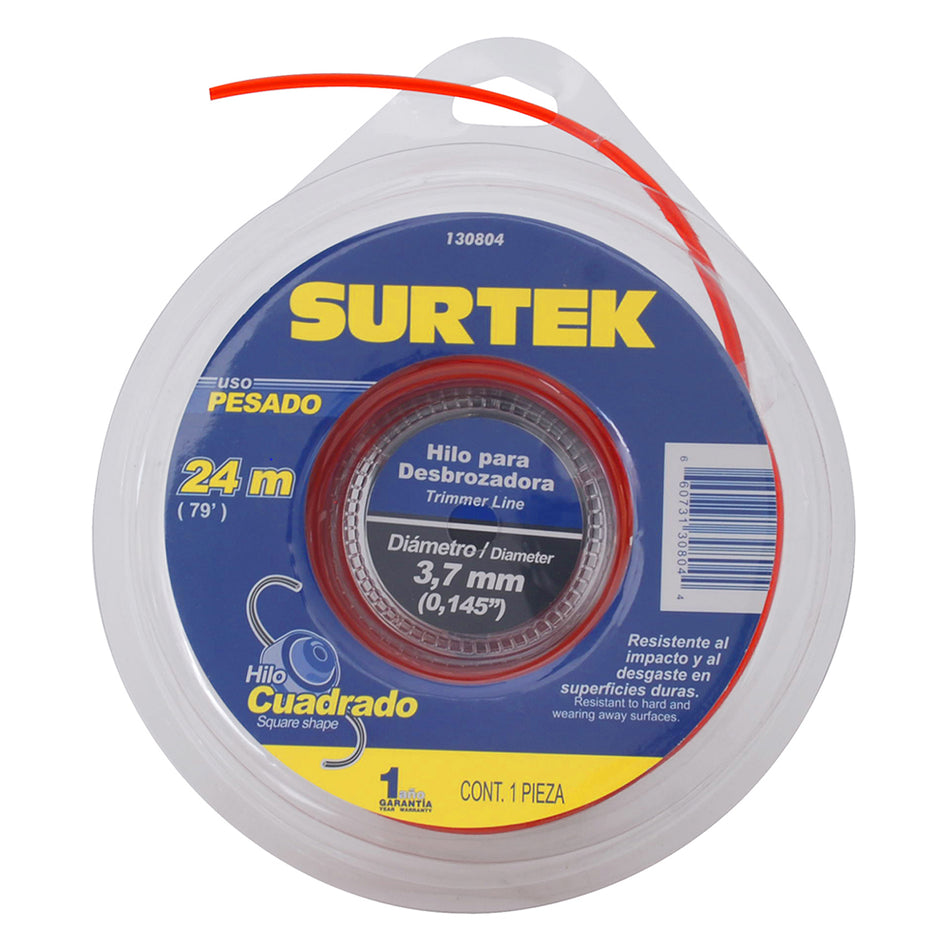 Nailon cuadrado para desbrozadora, 3.7 mm x 24 m Surtek 130804