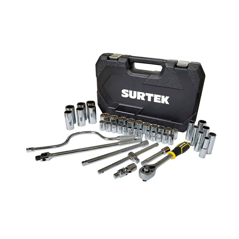 Juego de dados y accesorios cuadro de 1/2" en pulgadas, 43 piezas Surtek F58S