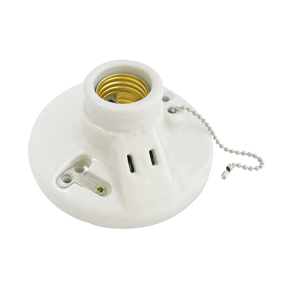 Portalámpara doble redonda de porcelana con cadena para techo 4.5", color blanco Surtek 136667