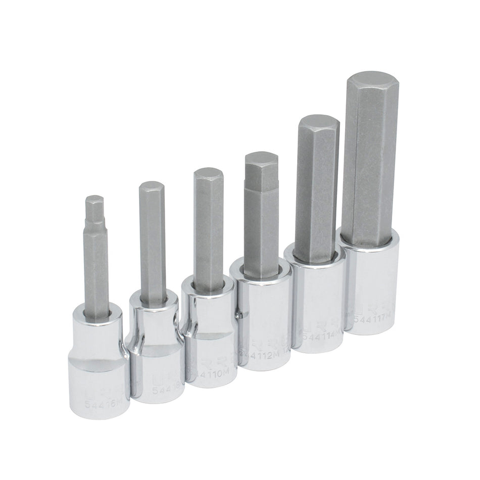 Juego de dados con punta hexagonal cuadro de 1/2", métricos, 6 piezas Urrea 5441M6