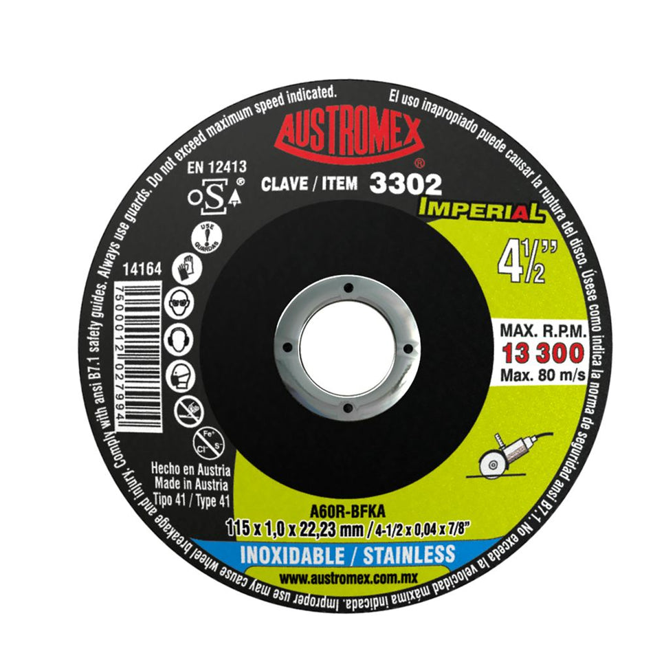 Disco abrasivo para corte de acero inoxi