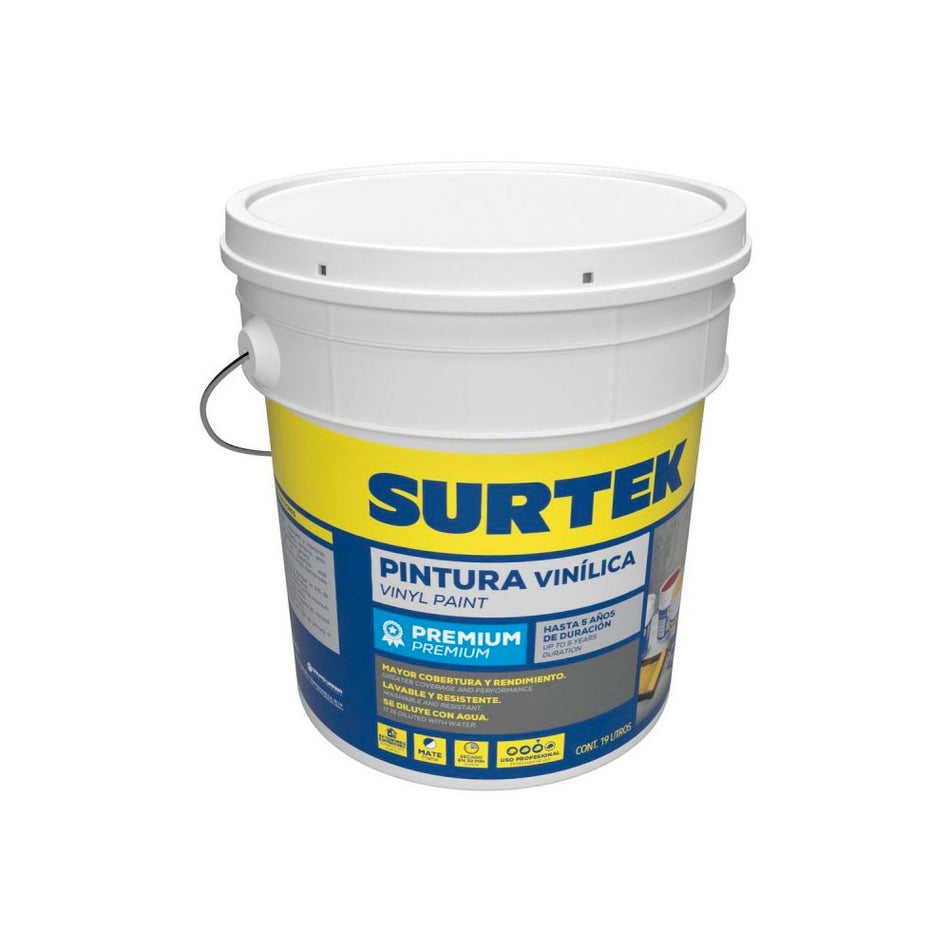 Cubeta de pintura vinílica premium 19 Lt color blanco Surtek PVPBO