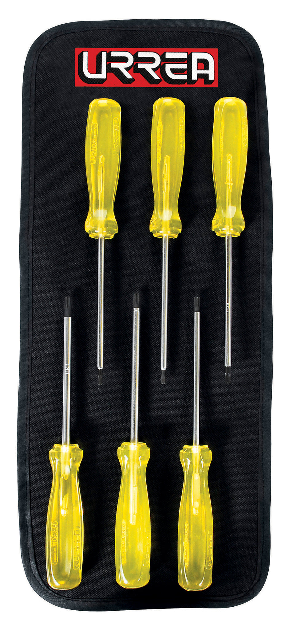 Juego de destornilladores con mango ámbar punta torx, 6 piezas en estuche Urrea 93W