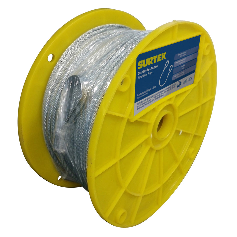 Cable de acero con guardacabo 3/16" x 76 m construcción de 7 x 7 Surtek CA116