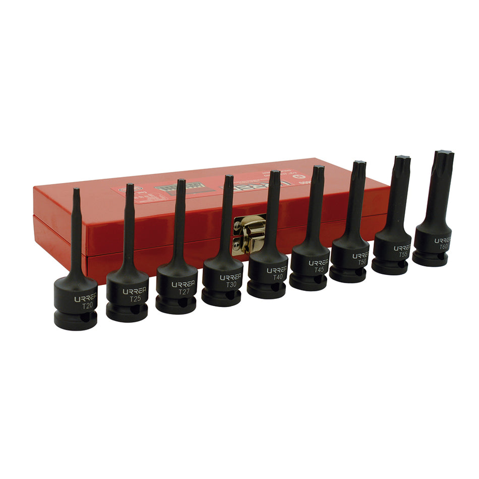 Juego de dados de impacto con punta torx cuadro de 1/2", 9 piezas Urrea 74400