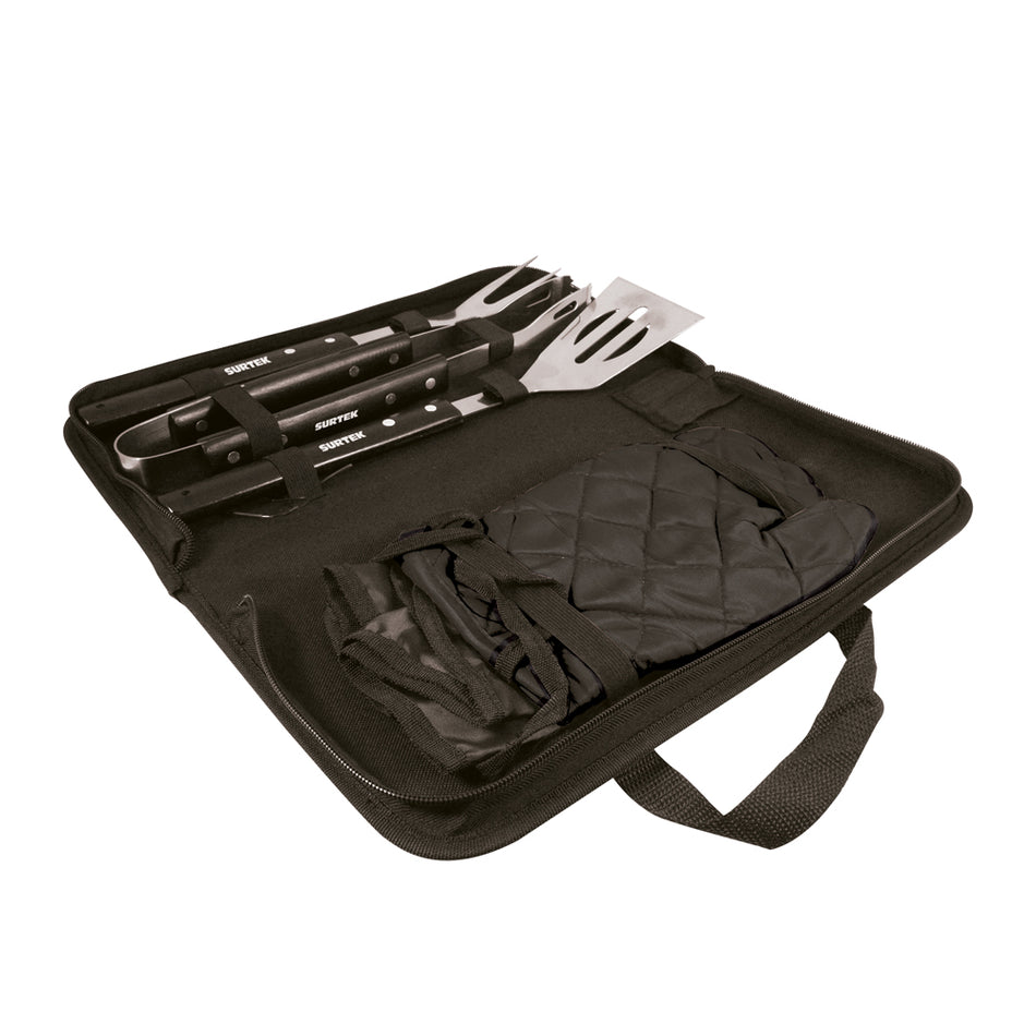 Kit de asado con estuche, mandil, guante y 3 utensilios Surtek KASA