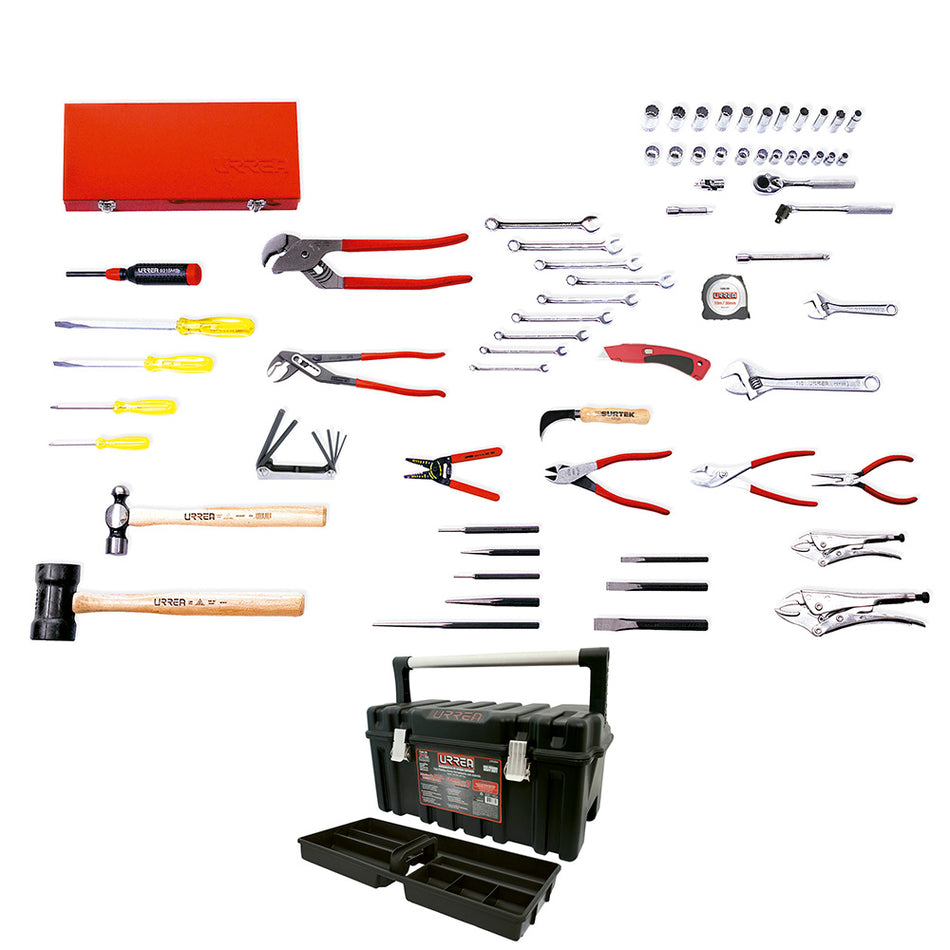 Juego básico industrial métrico 68 piezas, con caja CPU20A Urrea 99211M