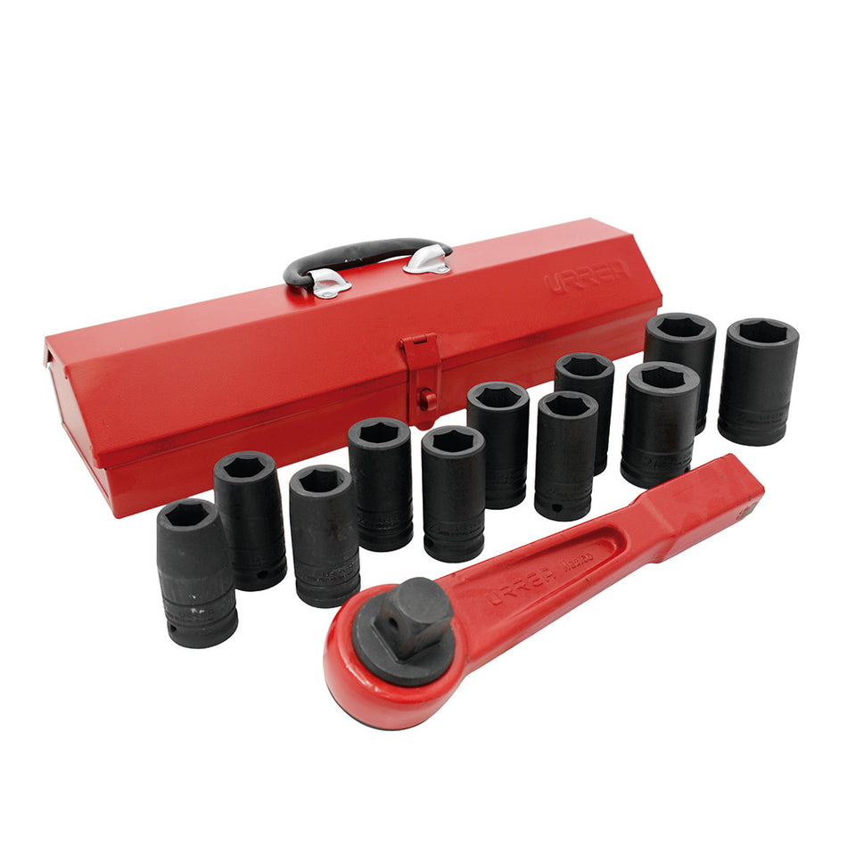Juego de dados largos y accesorios de impacto cuadro de 3/4", métricos, 13 piezas Urrea 750013MLH