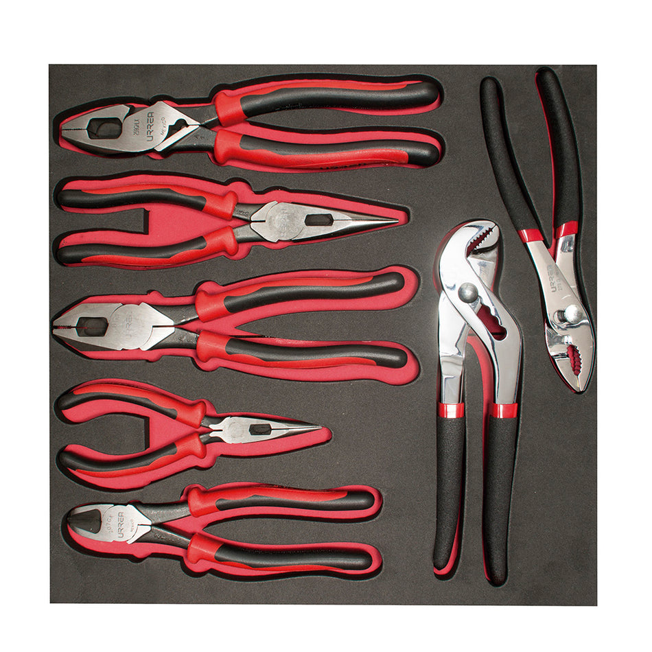 Juego de pinzas bimaterial 7 piezas, charola CH212-C Urrea CH212