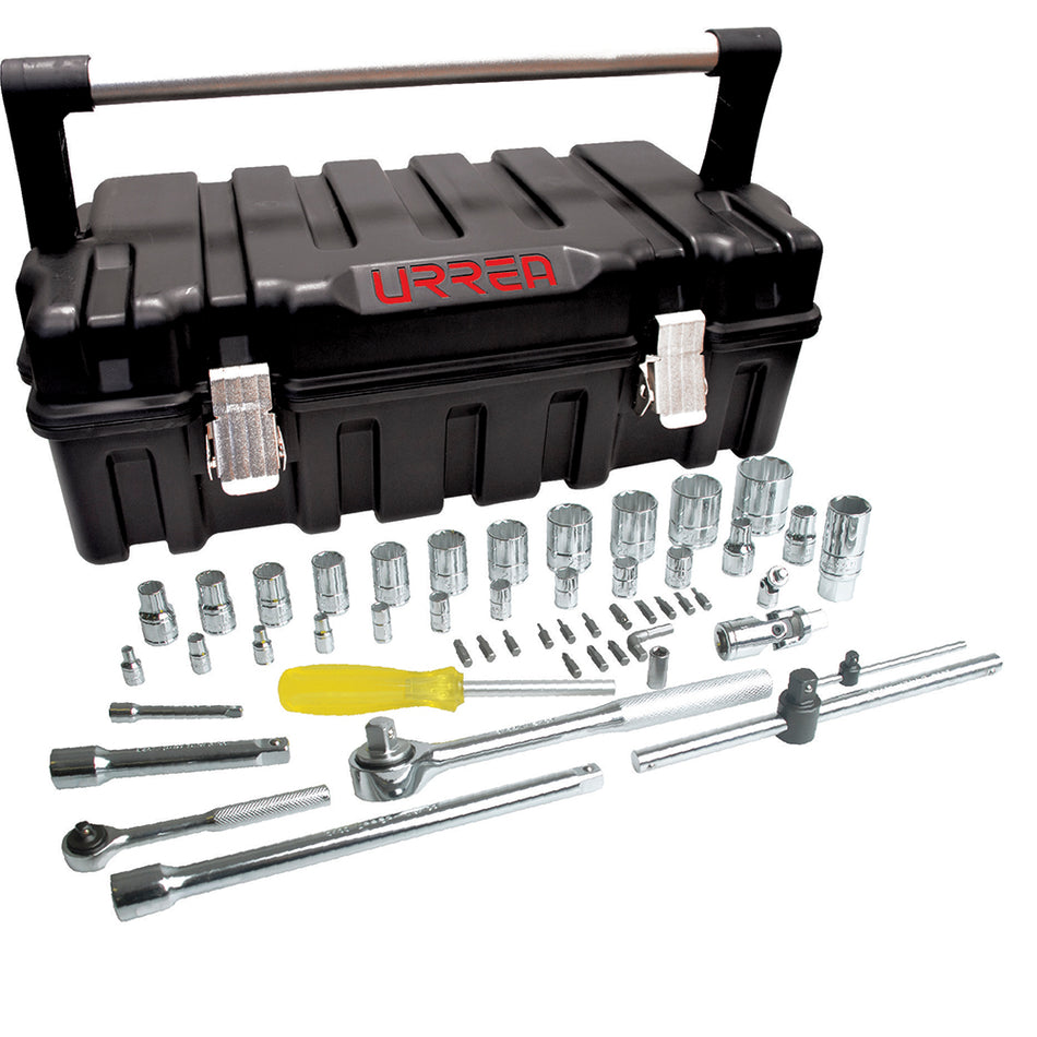 Juego de dados y accesorios cuadro de 1/4" y 1/2" en pulgadas, 51 piezas Urrea 4754P50