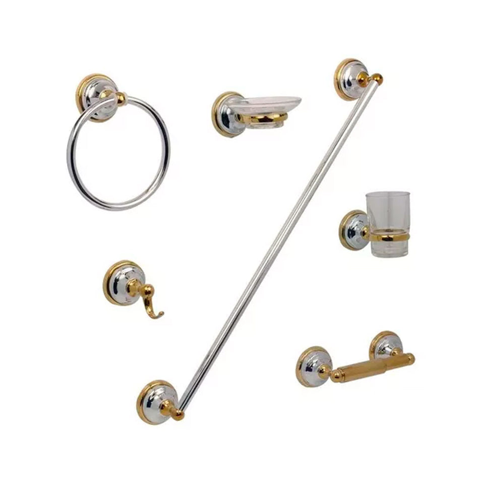 JGO.ACCESORIOS P/BAÑO ORO-CROMO ( RUMANI