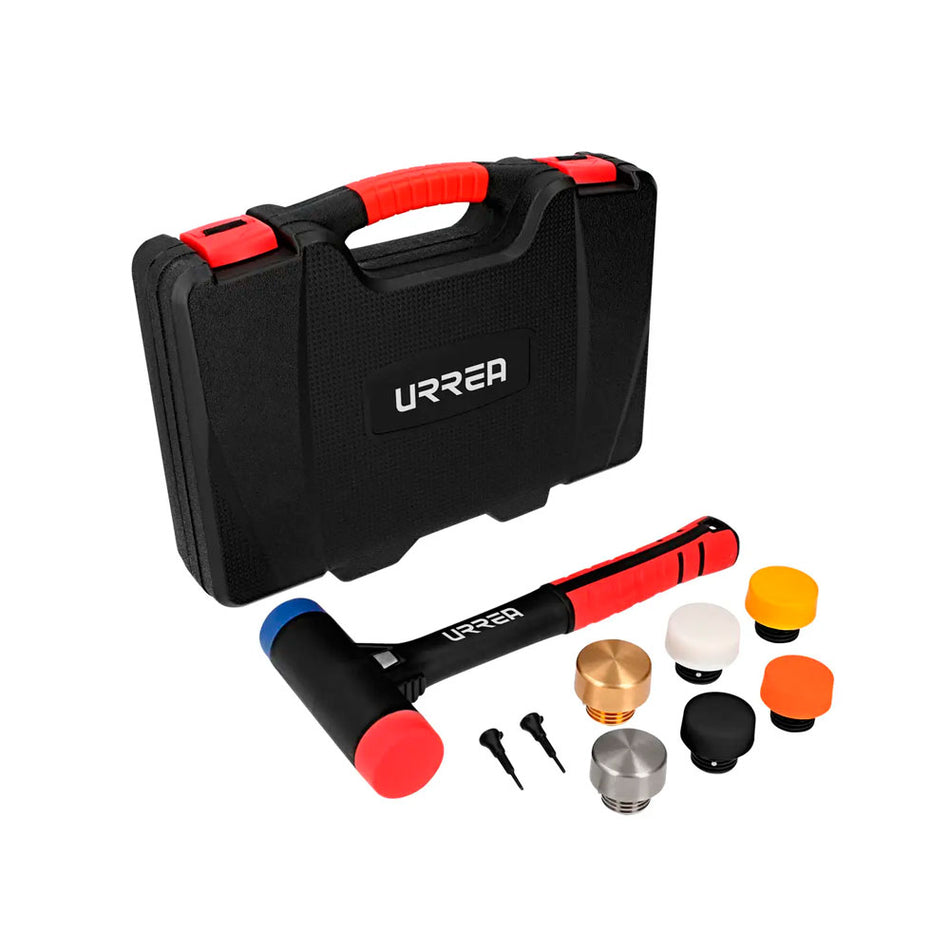 Juego de mazo de golpe seco con mango Rubber grip tapas intercambiables 16 oz, 9 piezas Urrea JMTI