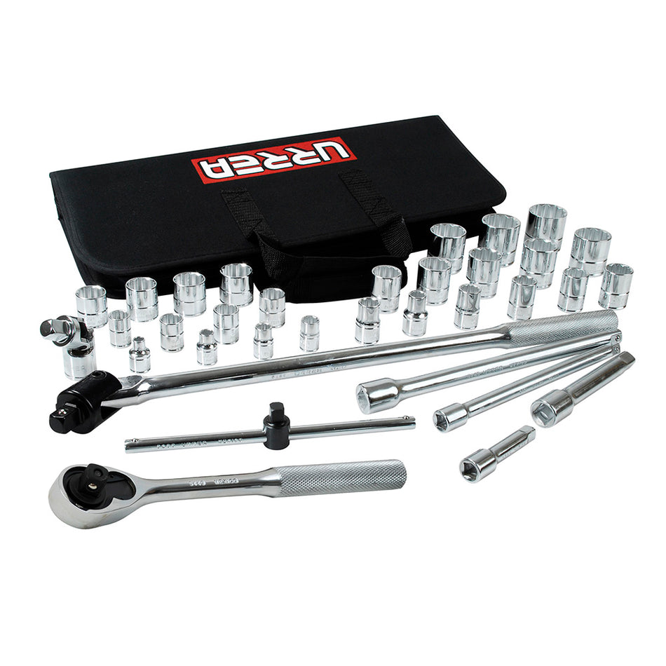 Juego de dados y accesorios cuadro de 3/8" y 1/2" en pulgadas, 35 piezas Urrea 5452PT