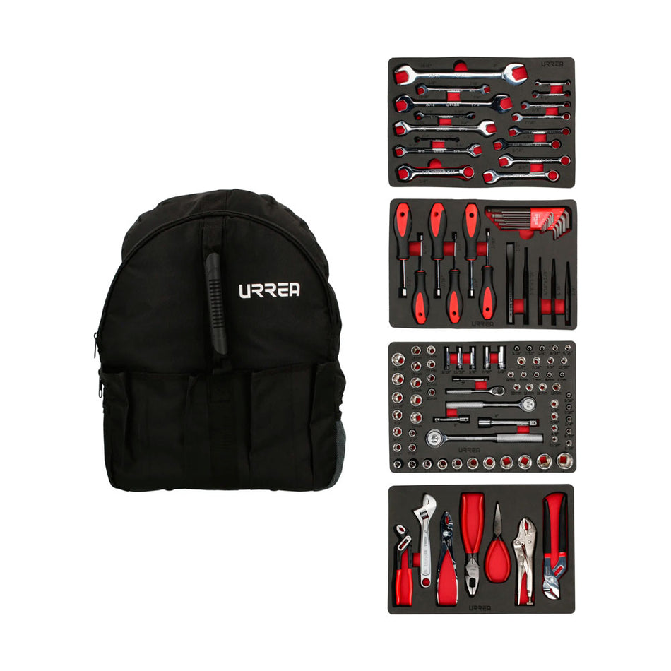 Juego combinado de herramienta para mecánico 102 piezas, con mochila Urrea JMH02