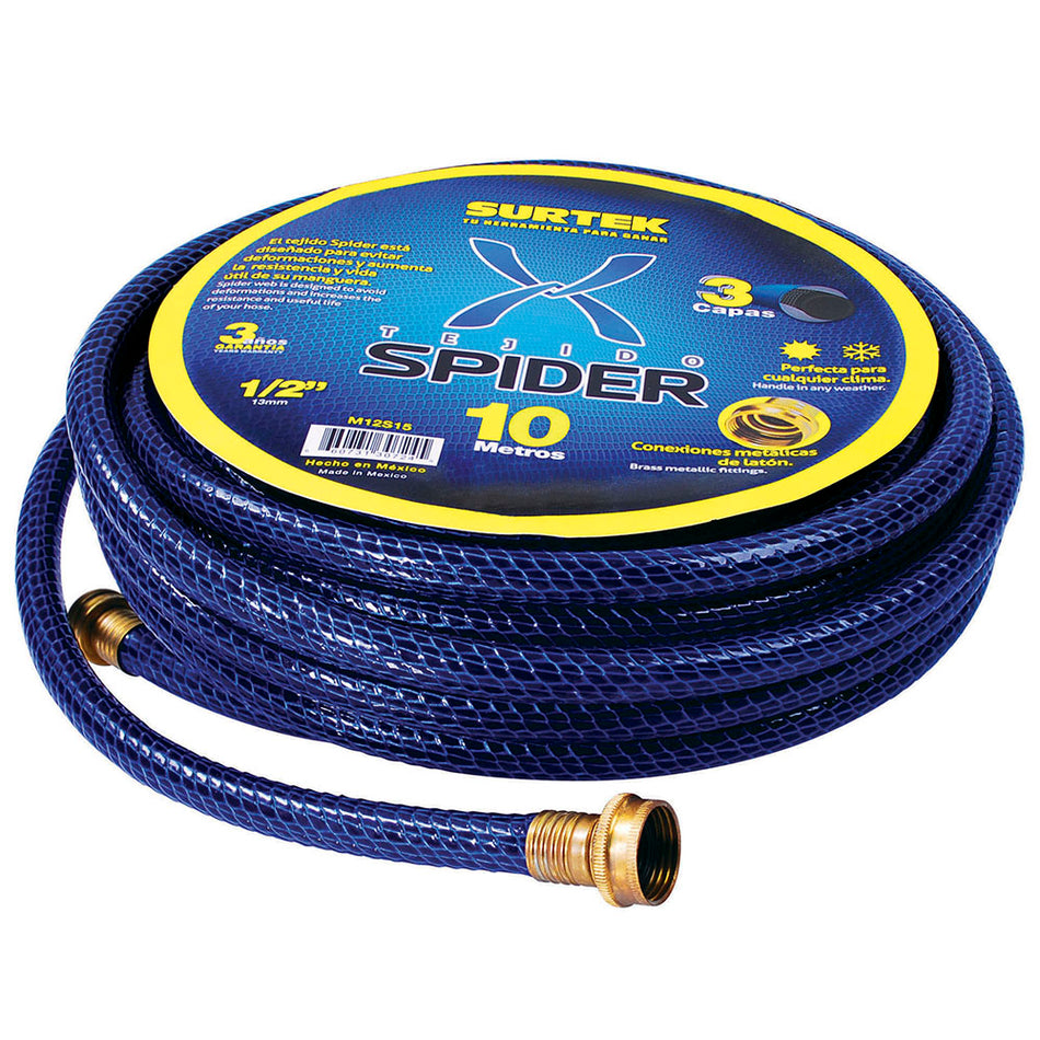 Manguera para jardín tejido spider con conector metálico 1/2", 10 m Surtek M12S10