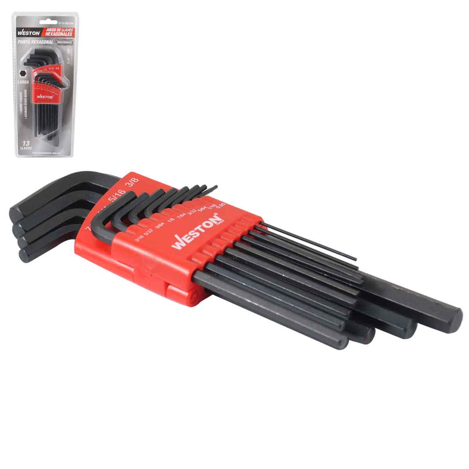 JUEGO 13 LLAVES LARGAS .05-3/8" HEX CRV,