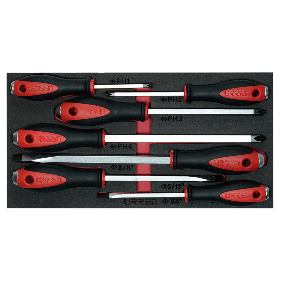 Juego de destornilladores con mango bimaterial de golpe combinado 7 piezas, CH128-C Urrea CH128