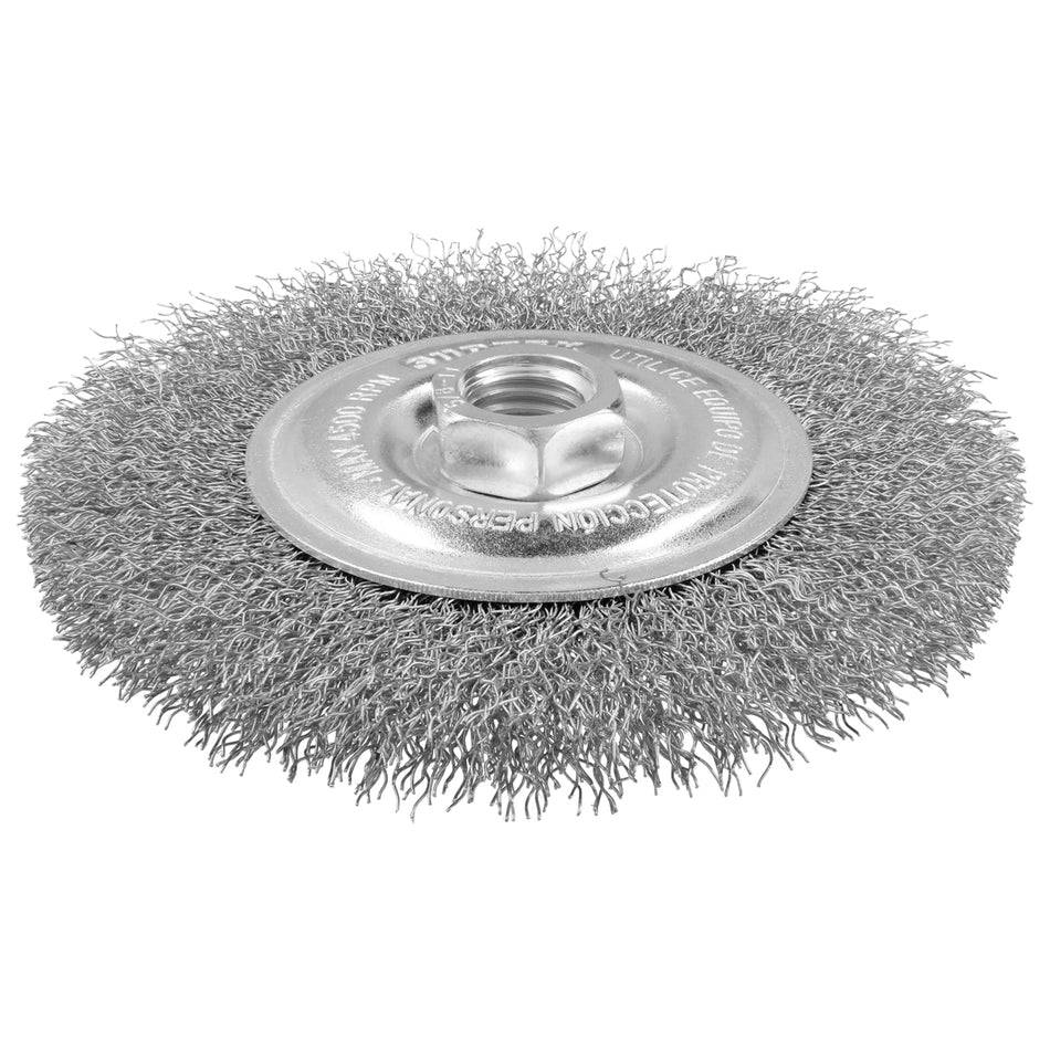 Carda circular ondulada alambre delgado de acero inoxidable 6" x 0.30 mm con rosca M14 Surtek C621