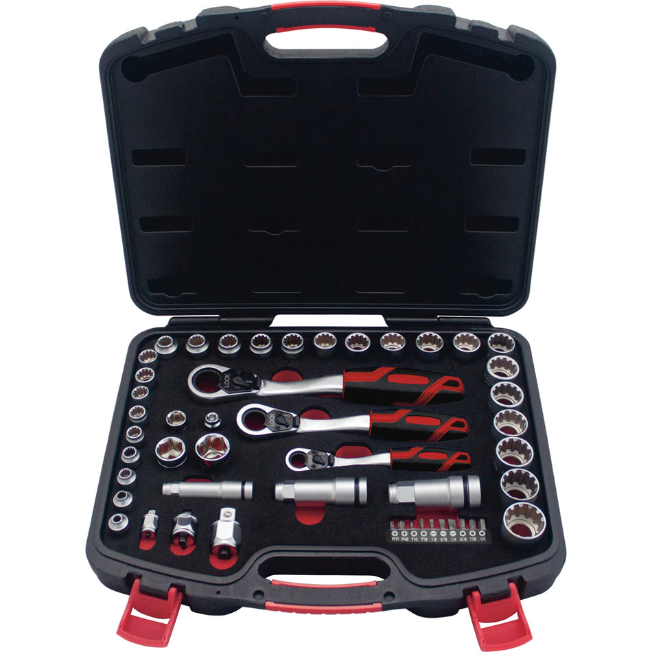 Juego de dados y accesorios cuadro de 1/4", 3/8" y 1/2" Go-Through combinado, 49 piezas Urrea JGT01